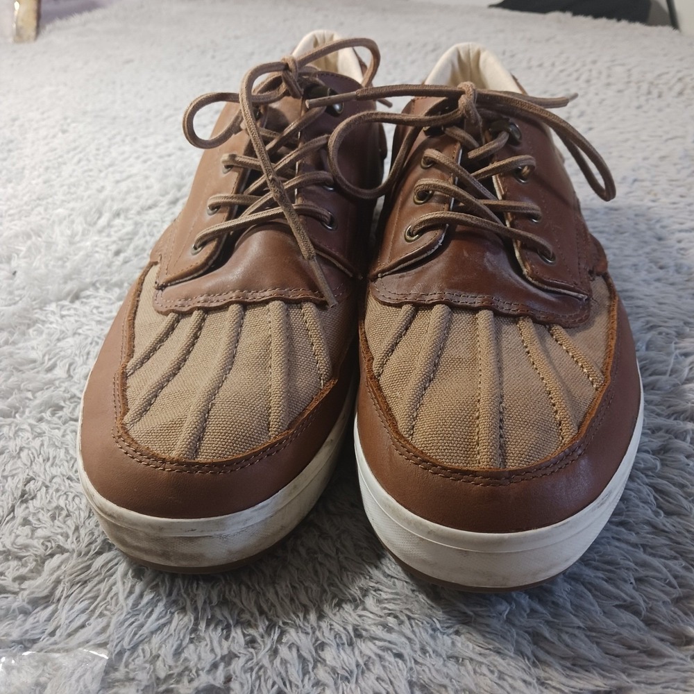 Polo Ralph Lauren Ramiro 13297 Mens 11.5D Brown Leather Canvas Duck‎ Boat Shoes - Picture 6 of 9